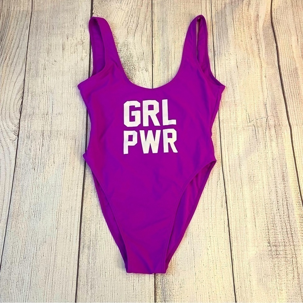 RAVESUITS Classic Women’s One Piece Swimsuit Purple Girl Power Size M/L